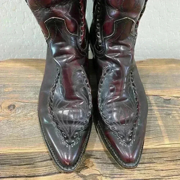 Vintage DAN POST 16669 Burgundy Stitched Western Cowboy Boot Men’s 7D - Picture 5 of 9
